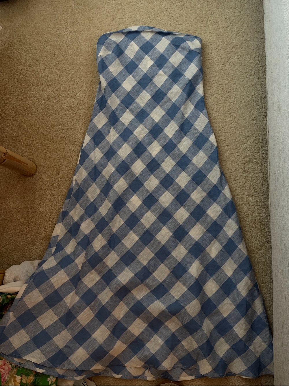 Linen Strapless Gingham Dress